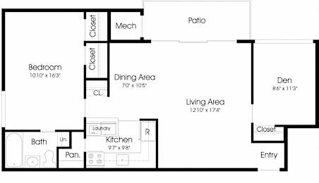  Floor Plan Manor East 1BR 1BA (775sf)