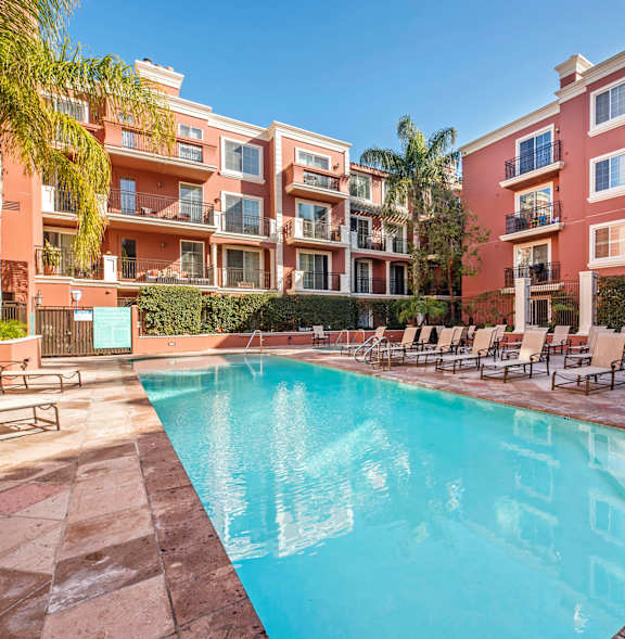 a swimming pool in front of an apartment building at Marina Harbor, Marina del Rey, CA, 90292