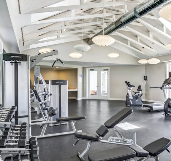 Fitness center and equipment at Rosemont Square Apartments, Massachusetts, 02368