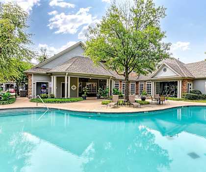 A large house with a pool in front.