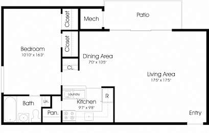  Floor Plan Manor East 1BR 1BA (735sf)