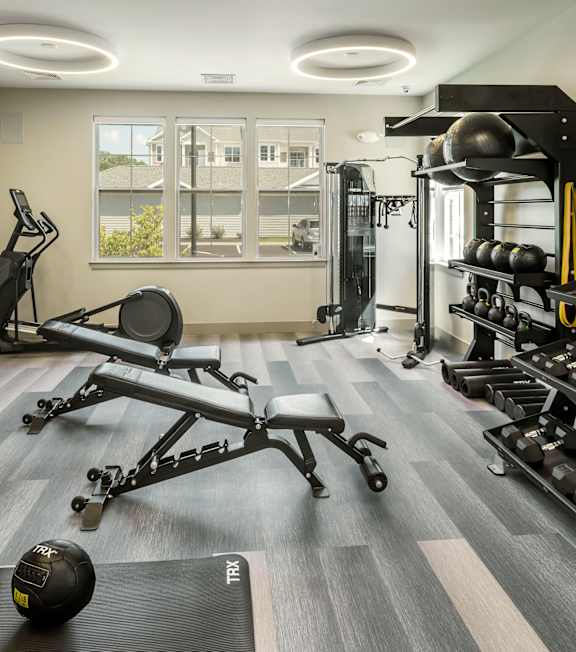 Fitness center, gym, free weights, freeport