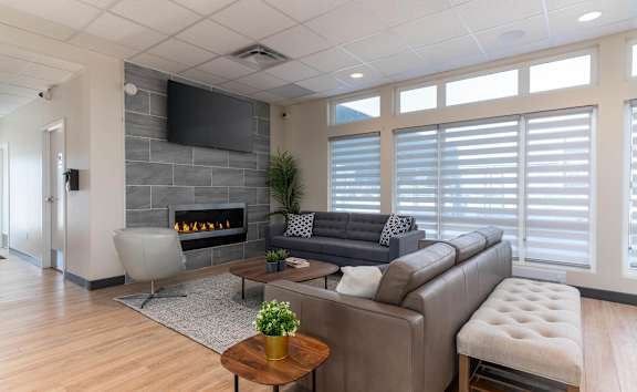 Living Area With TV at G17 Apartments at Tamarack, Edmonton, AB