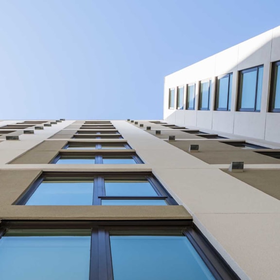 looking up the side of a building