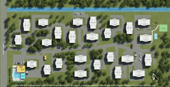 an aerial view of a housing development with houses and trees