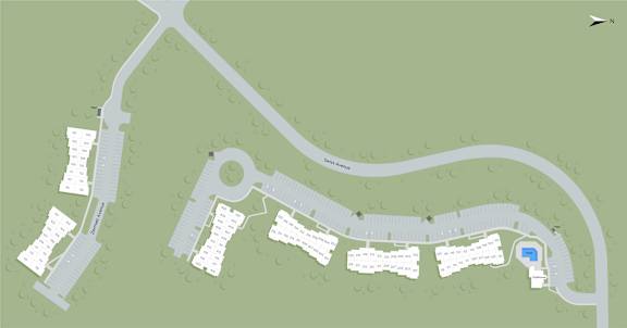 A map shows a layout of a residential area with roads and houses.