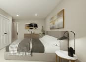 Thumbnail 1 of 4 - a master bedroom with a bed and a closet