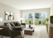 Thumbnail 3 of 4 - a living room with a couch and a table   and a balcony