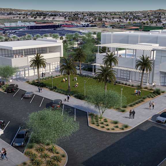 Aerial view of the neighborhood at The Residences at The Gilmore in Gilbert, AZ