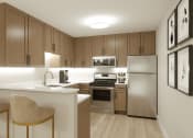 Thumbnail 4 of 4 - a kitchen with a counter top and a refrigerator