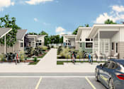 Thumbnail 4 of 6 - a row of houses with cars parked in a parking lot