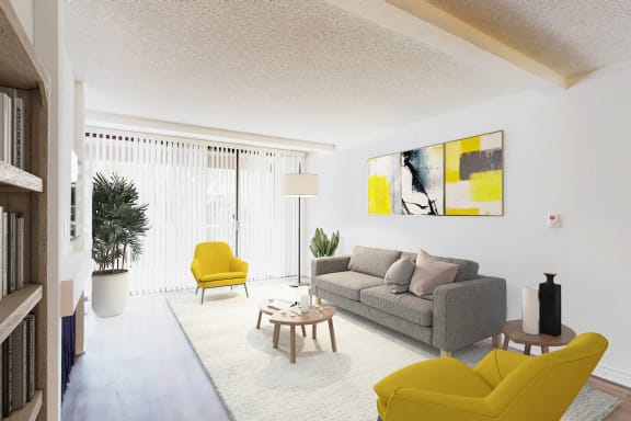 a living room with yellow chairs and a couch at Mariners Village, Marina del Rey, California