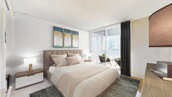 A bedroom with a large bed and a painting on the wall. at Marina Harbor, California