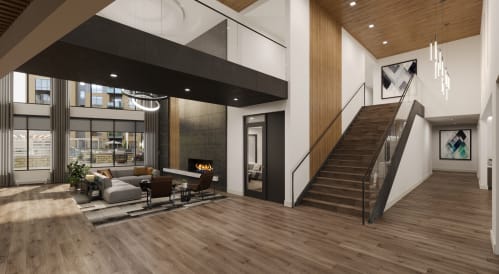 Lobby Entrance With Lounge & Statement Stairwell