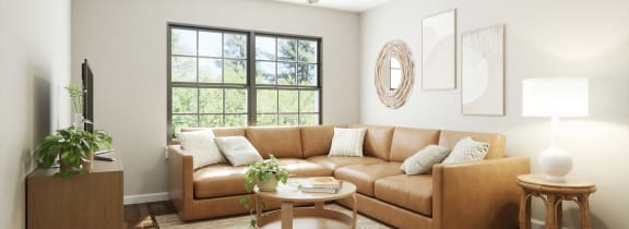 a rendering of a living room with a couch and a coffee table at Casa Marti, Tampa