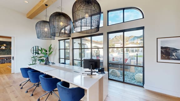 a conference room with a desk and chairs and large windows at Anacapa Canyon, Camarillo, 93012