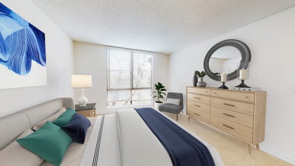 a bedroom with a bed and a dresser  at Mariners Village, Marina del Rey, 90292