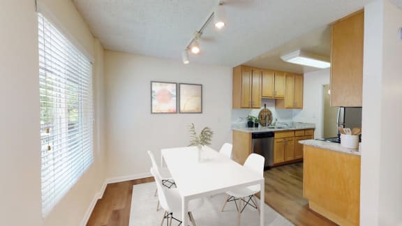 Dining area and kitchen  at Pleasanton Glen Apartments, Pleasanton, CA, 94566