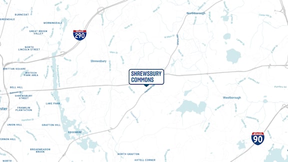 A map with a brown rectangle labeled "LEYN COMMONS" in the center.