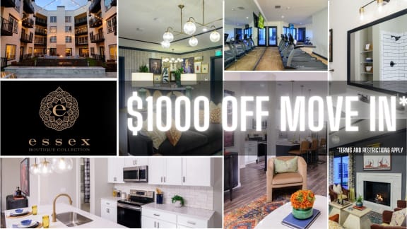a collage of real estate photos with the words 8000 off move in