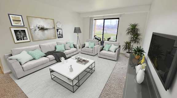 a living room with couches and a coffee table