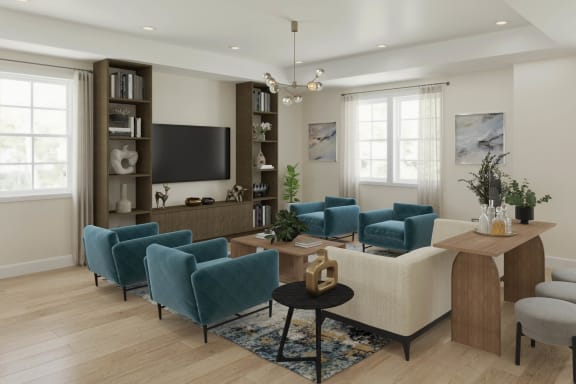 a view of a living room with couches and a table at The Retreat at Brandywine Crossing, Brandywine, MD 20613