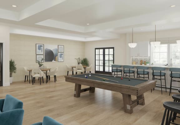 a common room with a pool table and a bar at The Retreat at Brandywine Crossing, Brandywine, MD