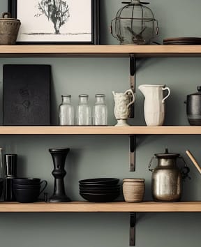 Floating shelf with cups and bowls at Nu-Horizons in Copiague, NY 11726