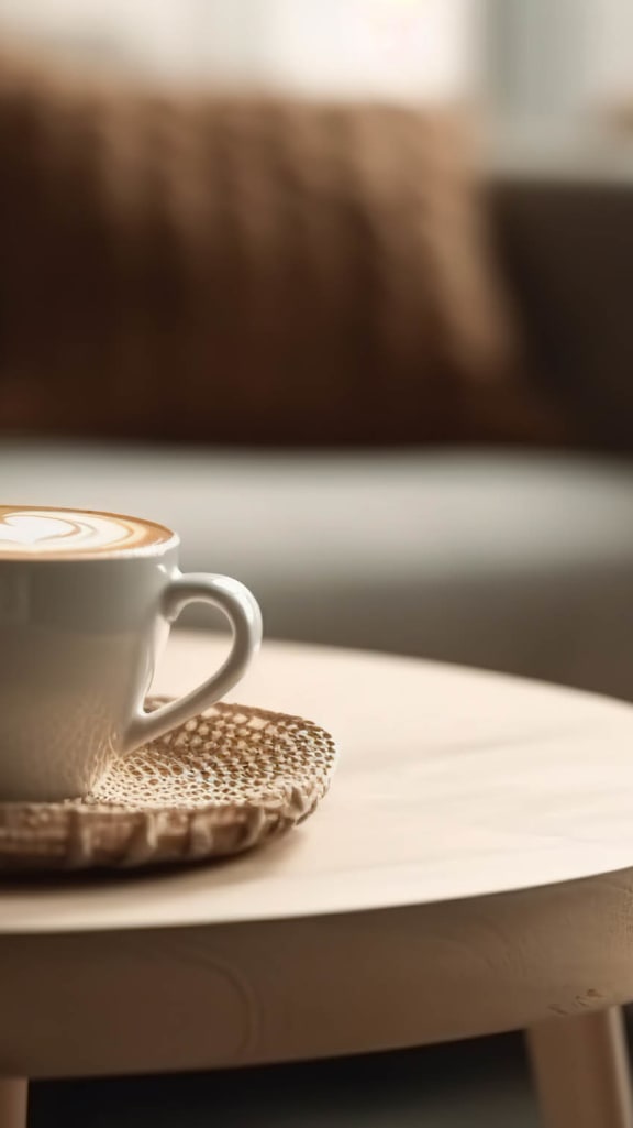 a cup of coffee sitting on a table at Amity Senior, Amityville, NY 11701