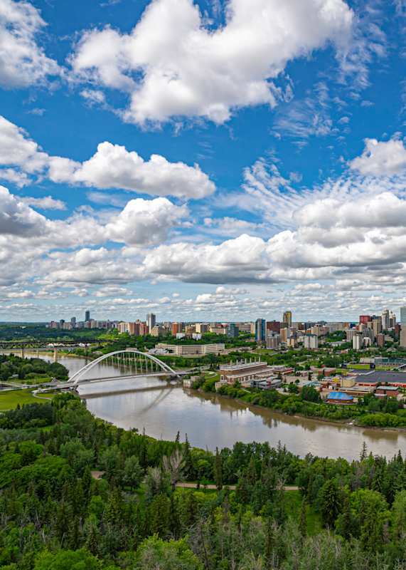 A cityscape with a river running through it at The Laurent at Laurel Apartments, Edmonton, AB, T6T 2T5