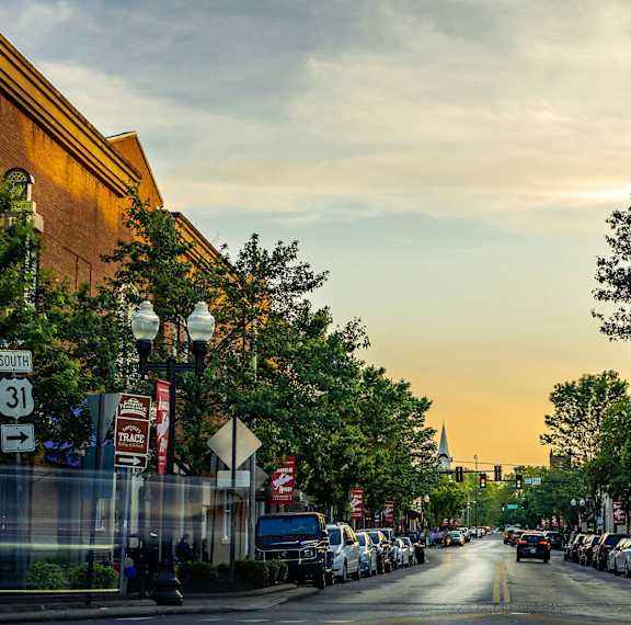Charming Downtown Street With Shops, Dining, and Tree-Lined Sidewalks Near The Harper