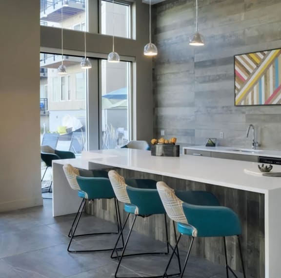 Resident Kitchen with Coffee Station, Trifecta Belmar, Luxury Apartments for rent in Lakewood, CO
