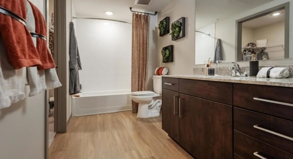 Spacious Bathroom with Cabinet Storage, Trifecta, Luxury Apartments in Lakewood, CO