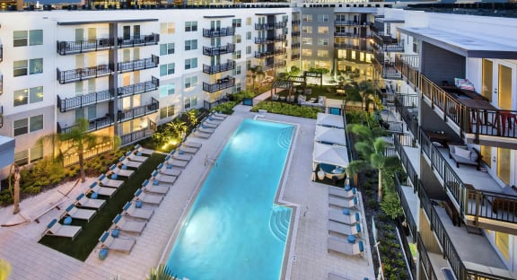Aerial View of Pool in Evening