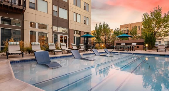 Swimming Pool with In Water Loungers, Trifecta Belmar,  Lakewood, CO Apartments for rent