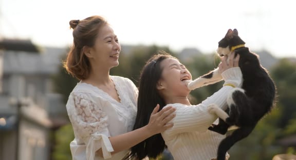 Mother and Daughter with a Cat