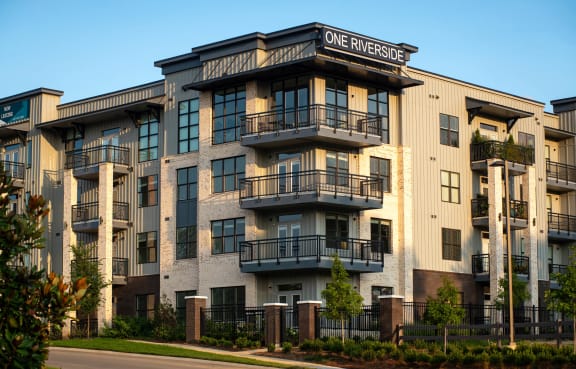 an exterior view of one riverside apartments at One Riverside Apartments, Chattanooga
