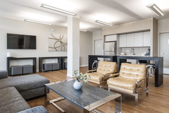 a living room with a couch and a table