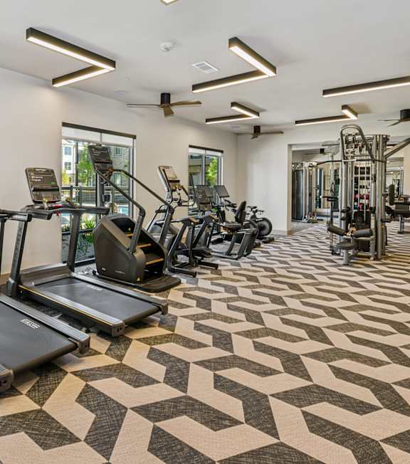 Fitness center at The Waylon in McKinney TX