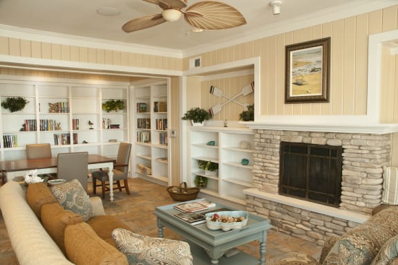 Living Room With Fireplace at Mariposa at Bay Colony, Texas, 77539