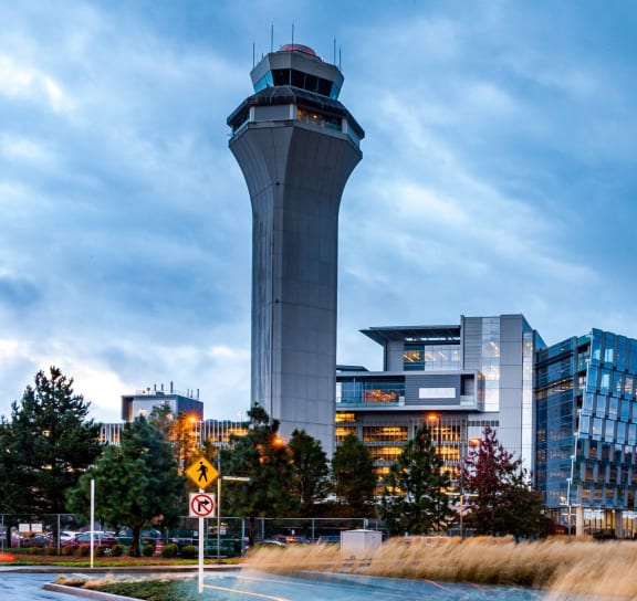 the control tower of the airport in the city  at AVIA Lofts on Parkway Apartments, Vancouver, 98662