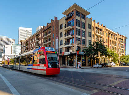 Nearby train at Block 334 Apartments in Houston TX