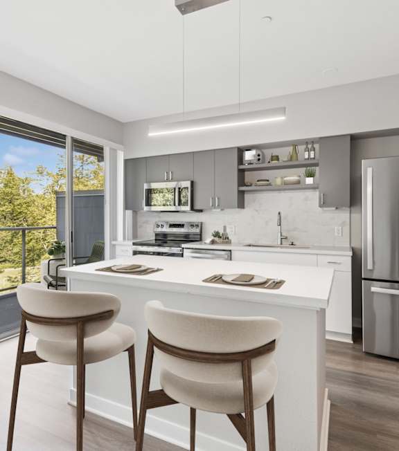 Dining area at Riverpark Apartments in Redmond WA