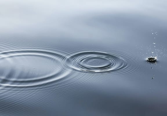 a water droplet making a ripple in a body of water