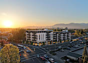 Thumbnail 4 of 4 - A sunset view of a city street with cars and buildings.