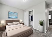 Thumbnail 7 of 17 - A bedroom with a large bed and a painting on the wall.at Signature Collection, Tuscaloosa, AL 35405