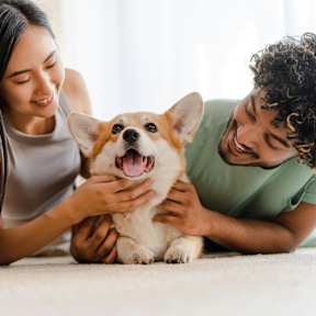 A couple with their dog At The Dawson Cartersville in Cartersville, GA, 30121