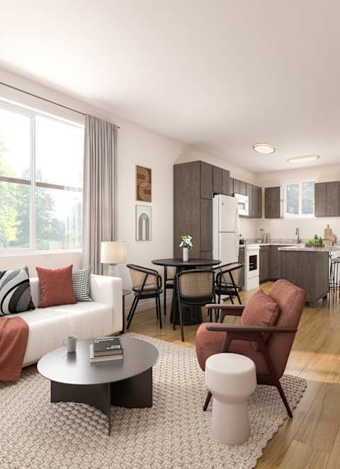 Living Area With Kitchen at Saddleback Village at Stonegate Townhomes, Maricopa