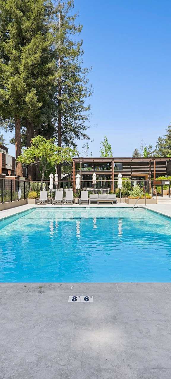 A large indoor swimming pool with a glass ceiling.