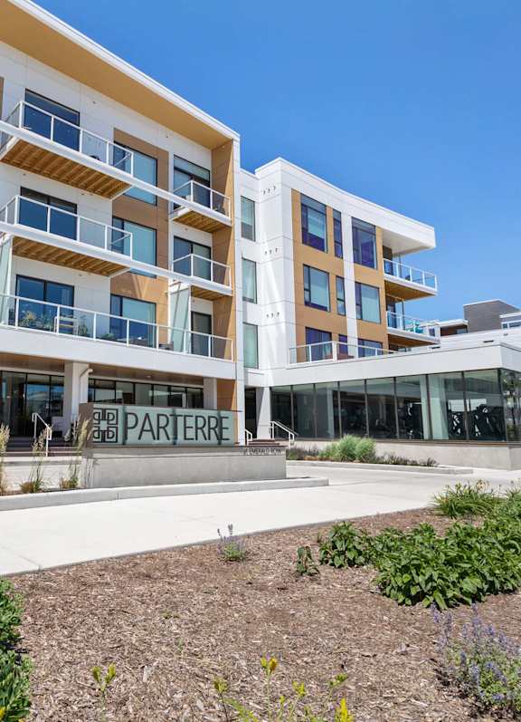 a large building with a sign in front of it